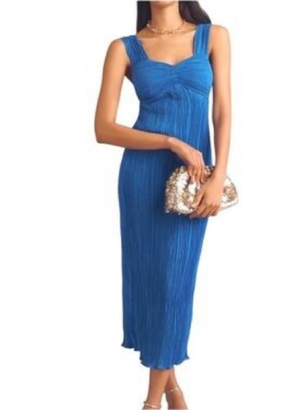 Anthropologie Royal Blue Pleated Midi Dress with Sweetheart Bodice